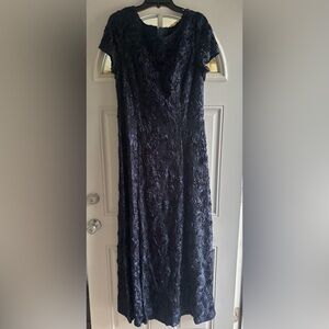 Alex Evenings Navy Floral Lace Maxi Dress